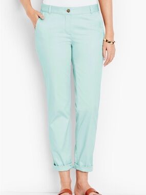 Talbots Womens Aqua Blue Relaxed Chino Pant 10P Preppy Lightweight Casual